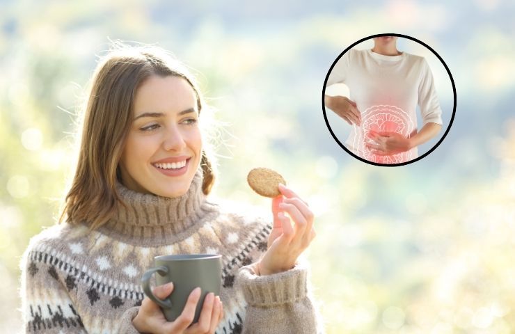 Ragazza fa colazione in inverno